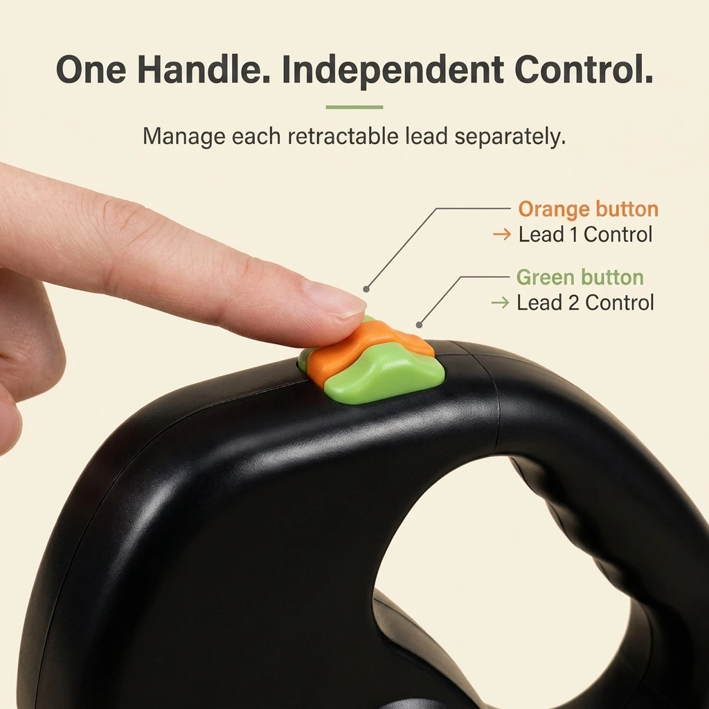 Close-up of the orange and green independent lead control buttons